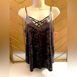 American Eagle Festive Crushed Velvet Stretch Olive Green Tank Camisol